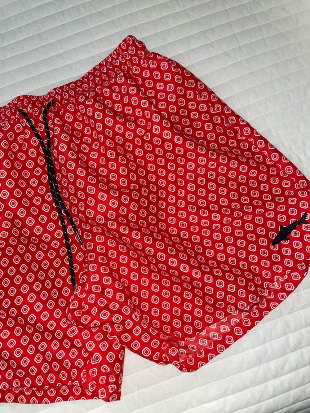 Men's Red Geometric Swim Trunks - Lightweight Swim Shorts
